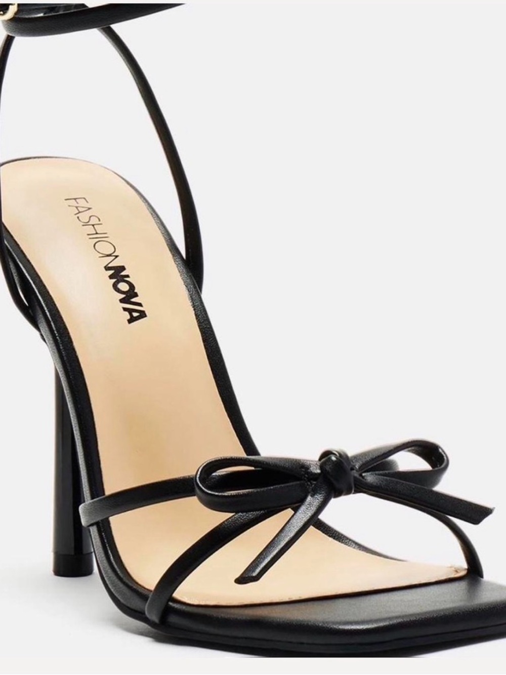 Fashion Nova Black Bow-Strap Stiletto Sandals
